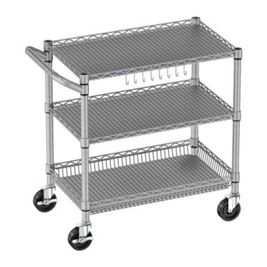 Imagem de Prateleira de cozinha, carrinho com rodinhas de 3 camadas, resistente, carrinho utilitário com rodas, organizador de carrinho de metal com prateleiras ajustáveis
