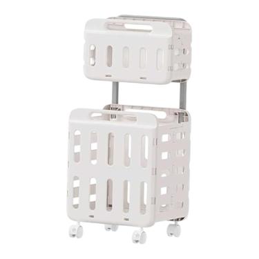 Imagem de KiBcsLic Cesto de roupa suja com rodas Cesto de roupa suja com rodinhas Carrinho de classificação comercial para economizar espaço, Branco, Dupla Camada