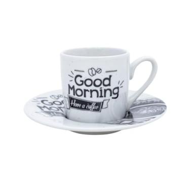 Imagem de Conjunto De Xícaras 80ml De Porcelana Com Pires Chá Café Da Manhã Coffee Selecione Modelo (GOOD MORNING)