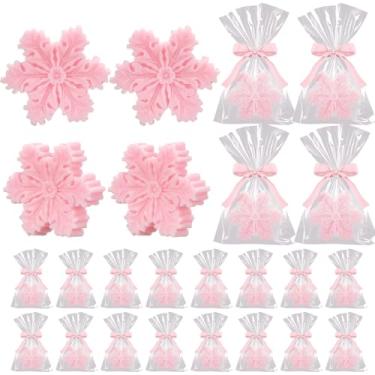 Imagem de Demissle 20 sabonetes de Natal, presente de flocos de neve, sabonetes artesanais com enchimentos perfumados de Natal, casamento, aniversários (rosa)