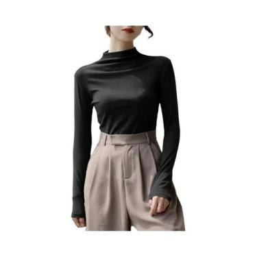 Imagem de Suéter Feminino De Tricô Gola Alta Manga Longa Slim Fit Estilo Coreano