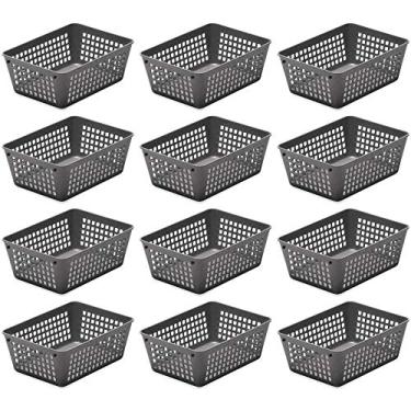 Imagem de Cesta de armazenamento colorida de plástico Ybmhome para gaveta de escritório, prateleira, gavetas de lixo para casa, despensa de cozinha ou bancada – Bandejas para escritórios e salas de aula, Cinza, 12
