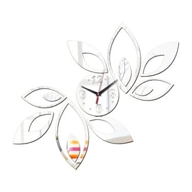 Imagem de Generic Relógio de parede com espelho acrílico, relógio artístico silencioso, sem -taque, moderno, adesivos de espelho para decoração de cafeteria, Prata