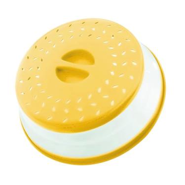 Imagem de Capa dobrável para respingos de micro-ondas de 26 cm, pode ser lavada na lava-louças, capa de placa de micro-ondas com saída de vapor, silicone e plástico sem BPA (amarelo claro)