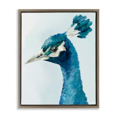 Imagem de Stupell Industries Arte de parede em tela flutuante emoldurada marrom pavão de plumagem vívida, design por Hannah Dawson, 53 x 43 cm