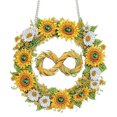 Imagem de Bimkole Kits de arte de diamante para pendurar girassóis para adultos, pingente de janela de guirlanda de pintura de diamante 5D DIY, enfeite de pendurar em cristal acrílico, parede de casa, jardim