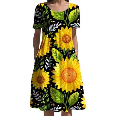 Imagem de Vestido feminino Medlor, boho, estampa floral, manga curta, 2025
