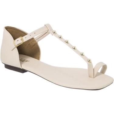 Imagem de Sandália Feminina Rasteira com Tira T e Aplicação Dourada Detalhe Dedo