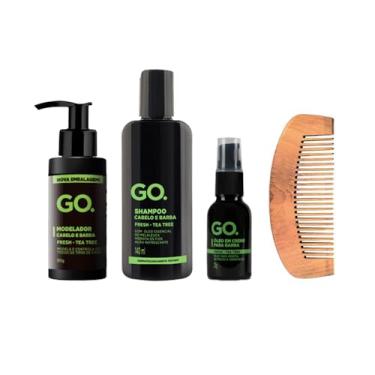 Imagem de Kit completo Tea Tree Shampoo Óleo Barba Modelador Pente anticaspa natural anti coceira cabelo e barba Go Man
