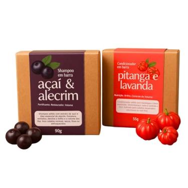 Imagem de Kit Shampoo Açaí Fortificante e Condicionador Pitanga em Barra 100% Natural - Revitaliza, Nutrição e Brilho Capilar