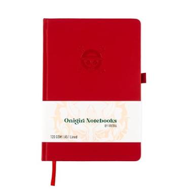 Imagem de Caderno de capa dura A5 One Piece Strawhat (Vermelho) Anime Vegan Leather da Onigiri Notebooks | Papel de seda 120GSM 160 páginas | Grade de pontos de 7 mm