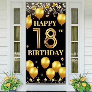 Imagem de Vicycaty Decorações de feliz aniversário de 18 anos para ele, faixa de festa de aniversário de 18 anos, pano de fundo, adereços de foto de fundo de porta, suprimentos de decoração para homens e