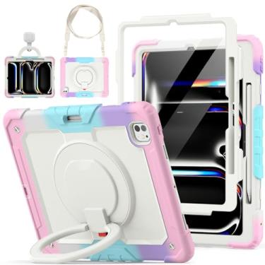 Imagem de ZSLVPN Capa para iPad Pro de 11 polegadas 2024 M4, capa protetora à prova de choque infantil para iPad Pro 11 polegadas 5ª geração com suporte para lápis - alça giratória e suporte - alça de ombro -