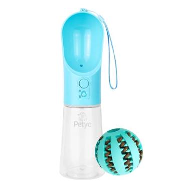 Imagem de Bebedouro Portátil Garrafa com Trava + Bolinha Interativa Porta Petisco PETYC Passeio Viagem (Azul)