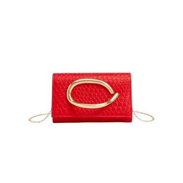 Imagem de QWINEE Bolsa clutch feminina de couro PU para festa de casamento com corrente de metal decoração moderna casual, Vermelho, one_size