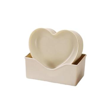 Imagem de Kit 10 Pratos Petisqueiras Em Formato De Coracao Com Suporte Para Sobremesas E Festas (BEGE 10 Pratos + Suporte)