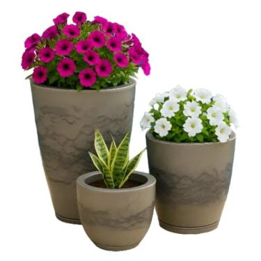 Imagem de Kit 3 Vasos Coluna Bojo Marmorizado 1,2 e Bojo Marmorizado 1 luxo para plantas naturais e artificiais área interna... (Bege marmorizado)