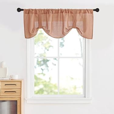 Imagem de Cortinas de sanefas de cozinha para janelas pequenas para sala de estar e banheiro estilo fazenda rústico sala de jantar persiana com bolso para varão, L 132 x C 45 cm de comprimento, terracota, 1