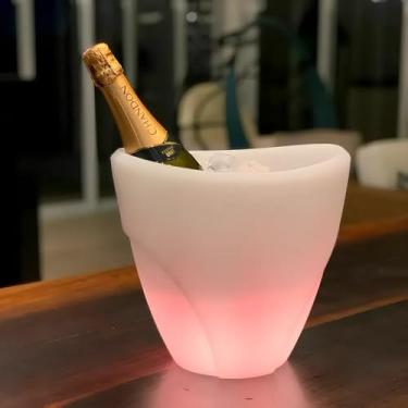 Imagem de Balde de Gelo Premium com LED 5L, Champanheira Branca, Ideal para Mesa de Bar, Casa e Eventos