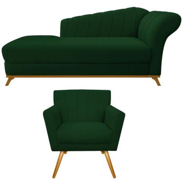 Imagem de Kit Diva Recamier Vanessa 185cm Lado Esquerdo E 01 Poltrona Laura Suede Cor Verde