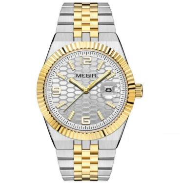 Imagem de Relógio Masculino Pulseira De Aço Inoxidável Quartzo à Prova D´agua Casual Prata Dourado