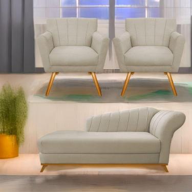 Imagem de Kit Diva Recamier Vanessa 140Cm Lado Esquerdo E 02 Poltronas Laura Suede Cor Bege