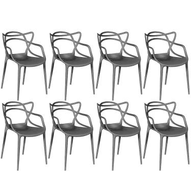 Imagem de Kit 8 Cadeiras De Jantar Allegra Prática Empilhável - Preto