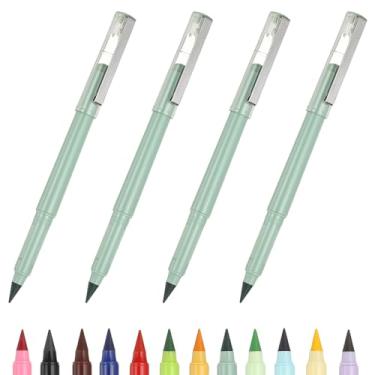 Imagem de PATIKIL Forever Pencil, conjunto de 4 peças de lápis de metal afiados mecânicos fofos para livros de colorir, esboço, desenho, escrita, arte, iniciante, cinza, verde