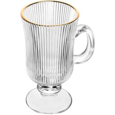 Imagem de Caneca Avulsa 240ml Para Cappuccino De Vidro Com Fio De Ouro Lines - W