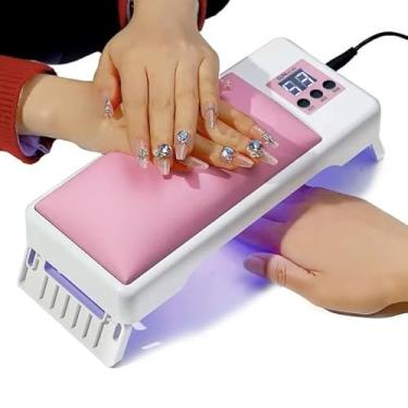 Imagem de Cabine LED UV Profissional com Timer Digital, Base Flexível e Apoio de Mão, Portátil, Bivolt, Branco e Rosa, para Secagem de Unhas em Gel