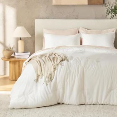 Imagem de Andency Conjunto de edredom solteiro marfim, 2 peças, boêmio, liso, moderno, macio, leve, para todas as estações, conjunto de cama para crianças, meninas, dormitório (166 x 222 cm e 1 fronha)