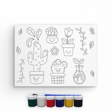 Imagem de Kit Tela Para Pintura Com Tinta E Pincel Canvas 20x30cm (Plantas)
