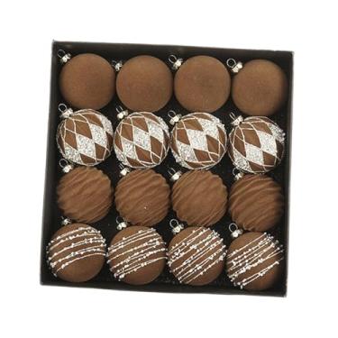 Imagem de Esquirla Conjunto de 16 enfeites de Natal em formato de bola flocada, leves e decorativos, com 6 cm de diâmetro, ideais para pendurar em casa durante as festas, CafÉ