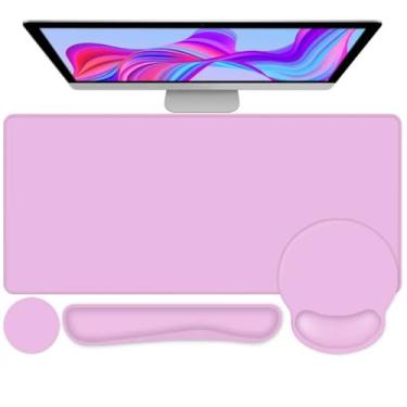 Imagem de 4 peças de protetor de mouse pad de mesa, descanso de pulso para teclado + mouse pad confortável com descanso de pulso + porta-copos grande para jogos de computador, laptop, 89,9 cm x 39,9 cm 2GG para