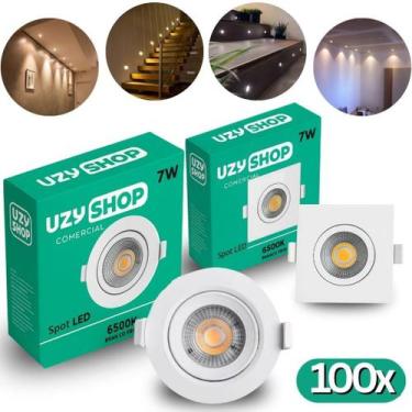 Imagem de Kit 100 Luminária Led Spot 7W Economia 80% Branco Frio ou Quente Bivol
