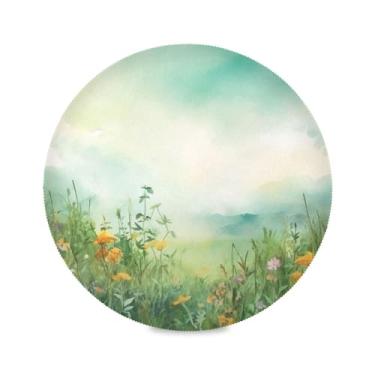 Imagem de xigua Jogo americano redondo verde aquarela conjunto de 4 para mesa de jantar, tapetes de mesa antiderrapantes laváveis e resistentes ao calor para decoração de festa, cozinha, jantar