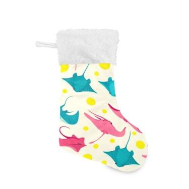 Imagem de Wassud Meia de Natal fofa com arraias de desenho animado de punho branco 45,7 cm grande para decoração de lareira de lareira 1 pacote