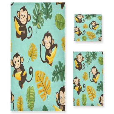 Imagem de Wassud Conjunto de 3 toalhas de banho de macaco fofo, toalhas super macias e absorventes para banheiro, toalhas de banho de secagem rápida, toalha de banho para academia, spa, hotel