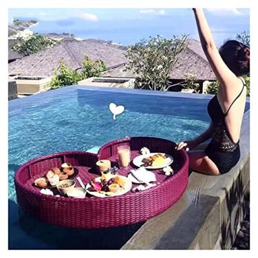 Imagem de Bandeja de servir flutuante mesa de piscina, bandeja de comida flutuante em forma de coração para piscina, bandeja de servir flutuante de vime, bandeja de brunch flutuante, prato de frutas lounge