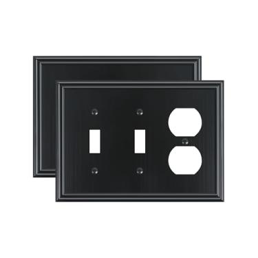 Imagem de TREEWELL Pacote com 2 capas para tomadas duplas e duplas duplas, duráveis de liga de zinco, placas de interruptor decorativas de liga de zinco, preto, 4 placas de interruptor, resistentes à corrosão