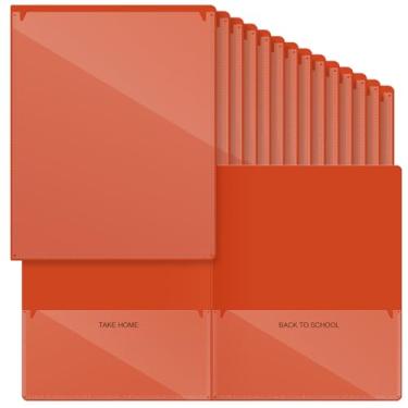 Imagem de Henoyso 48 pastas de plástico para levar para casa com 2 bolsos para pais, professores, sala de aula, comunicação, lição de casa para estudantes, pais, professores, conector (laranja)