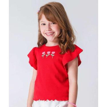 Imagem de Blusa Infantil Canelada Flores Marisa Tam 4 a 10 Verme-65116, Vermelho