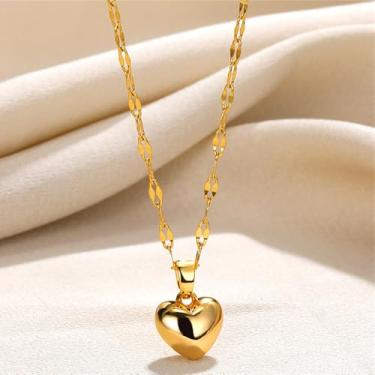 Imagem de Colar com pingente de coração para mulheres, corrente de lábios, banhado a ouro, prata, latão, clavícula, joia presente 45 cm, One Size, Metal, Sem Pedra Preciosa