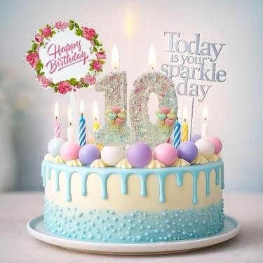 Imagem de por Tugba Aydan – 10 velas de aniversário com números – Kit de decoração de bolo de 25 peças com vela numérica – Artigos de festa para celebração de décimo aniversário de crianças