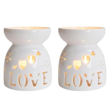 Imagem de 2 peças de cerâmica Tealight castiçal queimador de óleo, forno difusor de aroma de incenso de óleo essencial para decoração de casa, decoração de Natal, presente de inauguração de casa