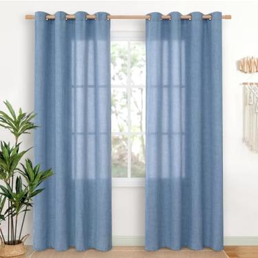 Imagem de YoungsTex Cortinas semitransparentes de linho azul jeans de 203 cm de comprimento para sala de estar, cortinas de janela com filtragem de luz com ilhós de bronze privacidade para quarto de jantar, 132