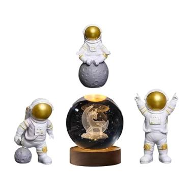 Imagem de Luminária De Mesa Bola De Cristal 3d Base Madeira Decorativa E 3 Astronautas Resina Figura Estátua Estatueta Escultura Brinquedo Decoração Para Casa Crianças Presente (Unicórnio)