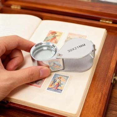 Imagem de Lupa para joalheiros 30x, lupa portátil dobrável de bolso para leitura, moedas, carimbos e pequenos detalhes de trabalho (prata)