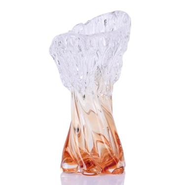 Imagem de Vaso de vidro soprado à mão – Vaso de flor de vidro degradê âmbar com borda ondulada, peça central decorativa exclusiva para decoração de sala de estar ou mesa (pequeno)