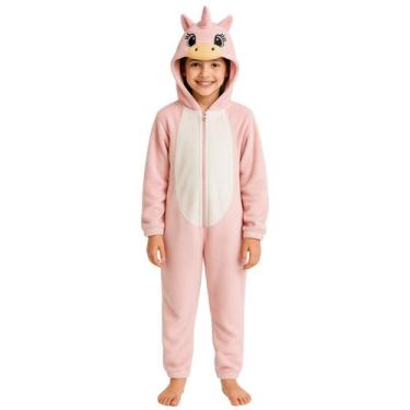 Imagem de Pijama Macacão Infantil Unicórnio Rosa Fantasia Soft Fleece - anjo da 